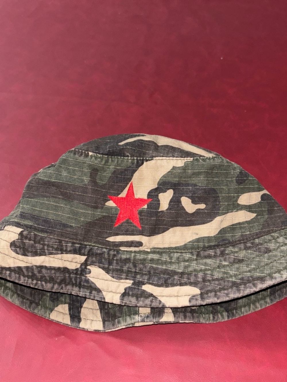 Camo Bucket Hat with Red Star